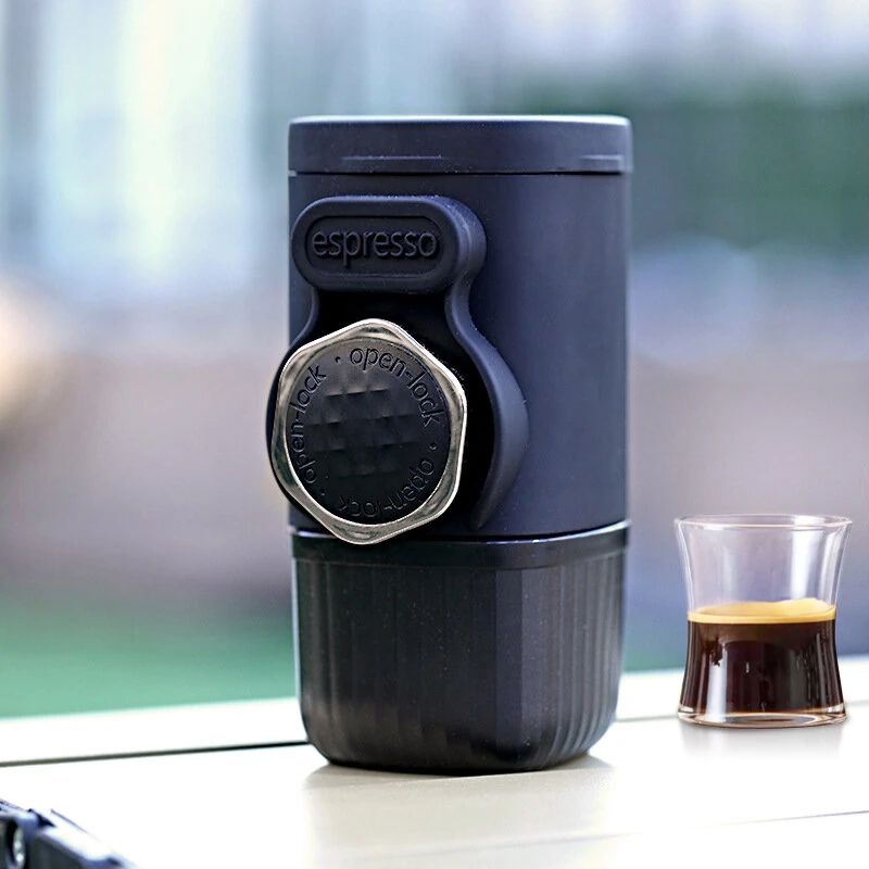 (image for) Portable Mini Manual Espresso Coffee Maker Powder & Capsules 2 in 1 Coffee Extractor With 100ml Water Tank for Camping Picnic Hike Travel