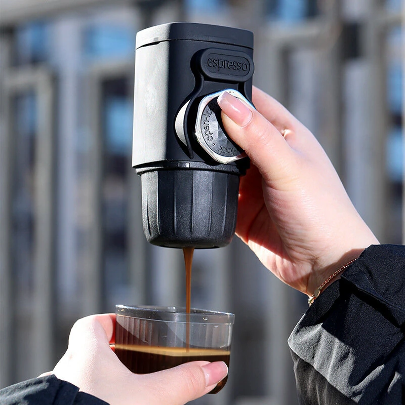 (image for) Portable Mini Manual Espresso Coffee Maker Powder & Capsules 2 in 1 Coffee Extractor With 100ml Water Tank for Camping Picnic Hike Travel